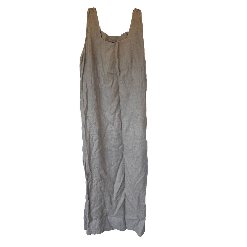 Ike & Mike Dress Sz S/M Beige Tan Sleeveless Linen Maxi Casual Spring School